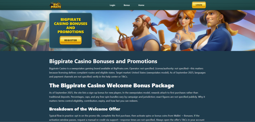 Big Pirate sweepstakes casino in the US